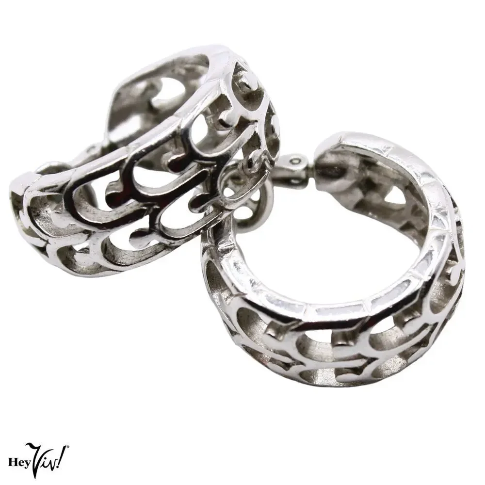 Vintage Trifari Openwork Hoop Clip-On Earrings Filigree Design 1